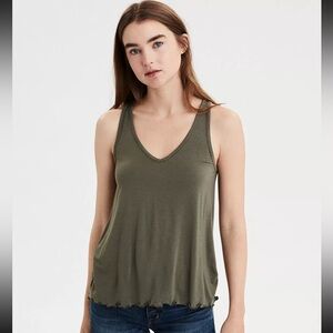 American Eagle AEO sleeveless relaxed V-neck tank top shirt olive green small S